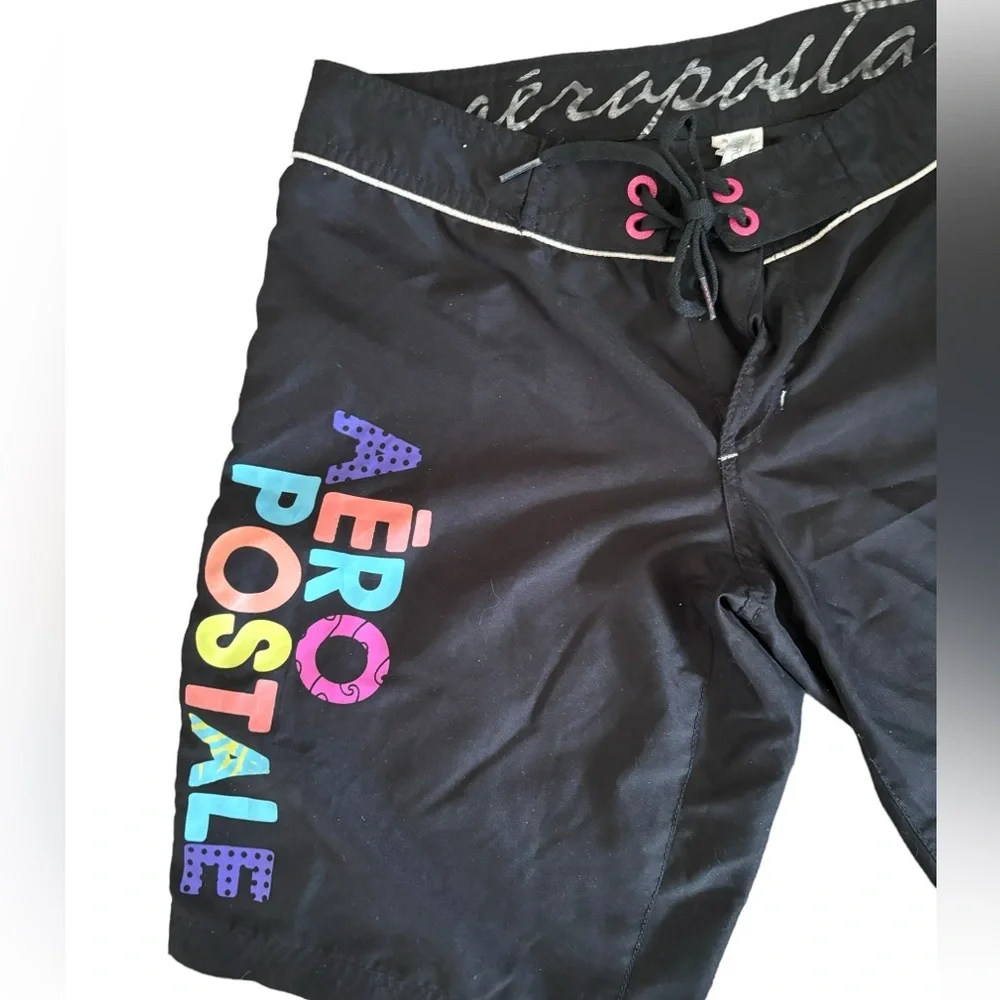Aeropostale Black Colorful Logo Board Shorts Mens Size Medium